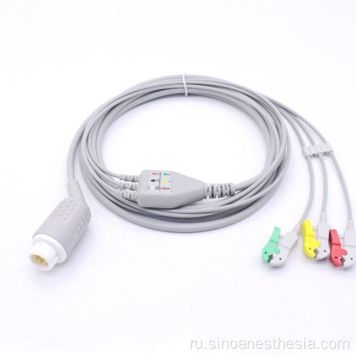 Многоразовый кабель ЭКГ с 3 отведениями и зажимами